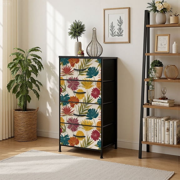 4 Drawer Vertical Storage Dresser Vintage floral patterns Floral textures for with Wood Top Fabric Pull Drawers