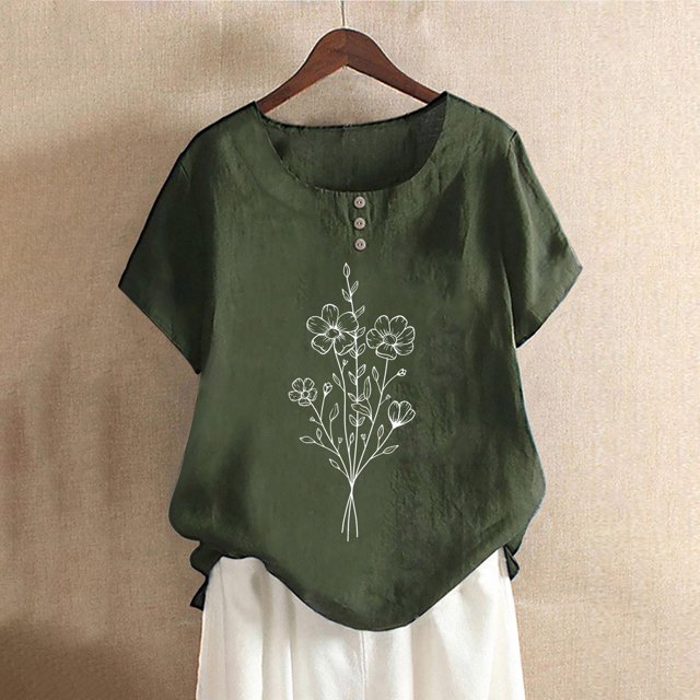 Babysbule Hauts pour Femmes en Liquidation Mode Femme Col Rond Manches Courtes Blouse T-Shirt Imprimé Hauts Amples