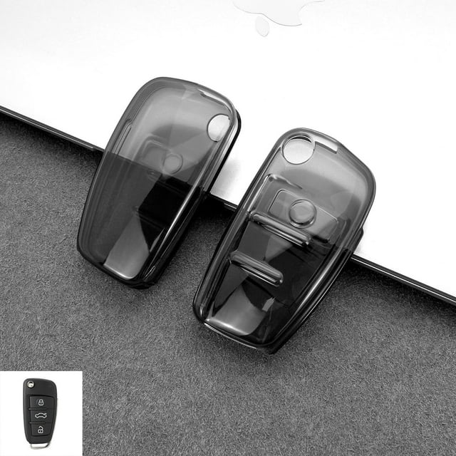 HUGFEGWE pour Audi Key Fob Étui, Étui de Protection Complète à 360 Degrés en TPU Souple Transparent de Qualité Supérieure Compatible avec Audi A1 A3 A6 Q3 Q7 R8 TT (Smoke Color CA919-118430