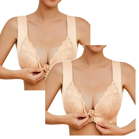 Kcodviy 2 Pcs Womens No Steel Ring Thin Bra French Womens Front Close Small Bra T Back Plus Sports Bra Pack Size Seamless Unlined Bra Womens Bras Push Up No Underwire for Large Bust