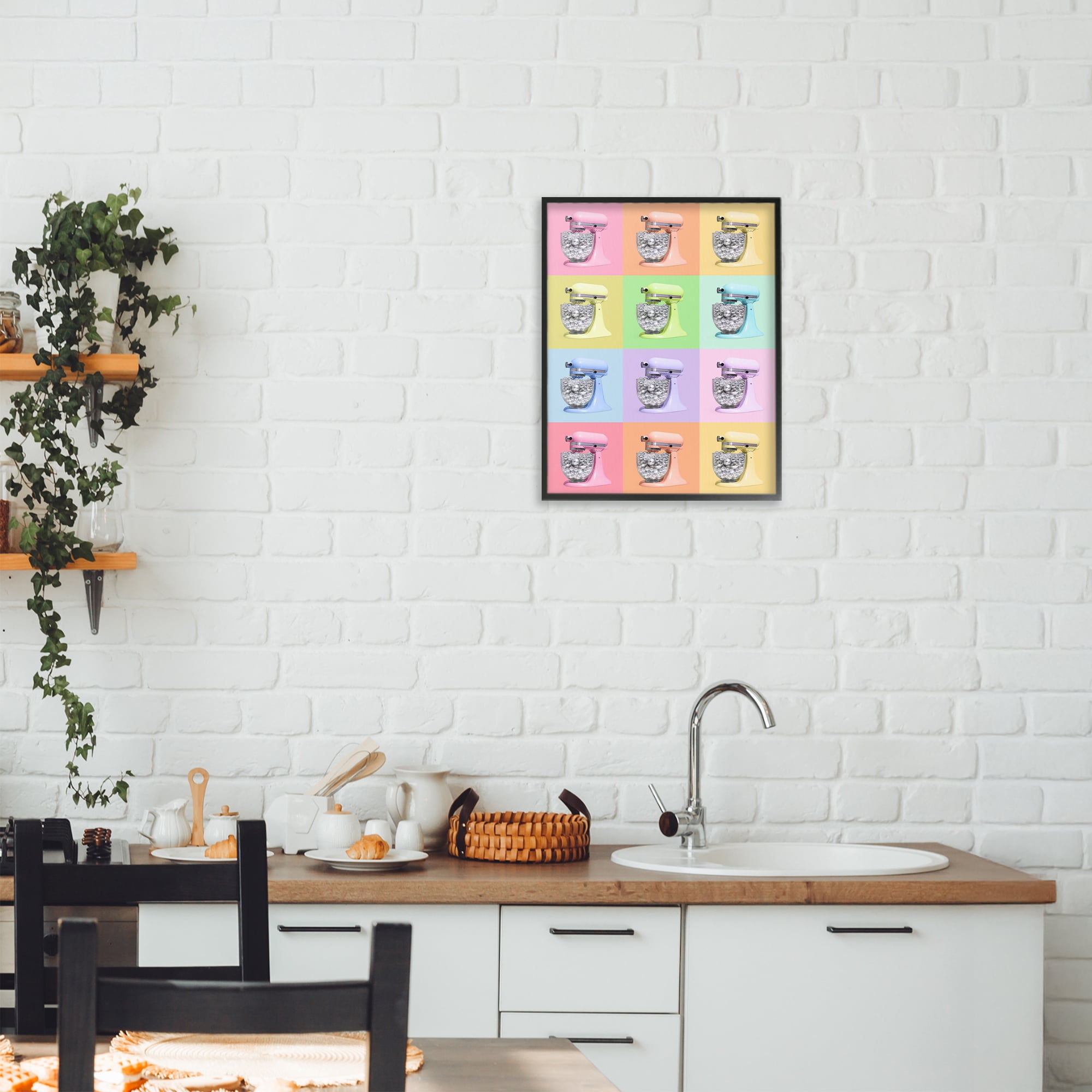Stupell Industries Disco Ball Kitchen Mixer Collage Black Framed Giclee Art, design by LISH Creative
