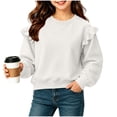 thumbnail image 4 of BLVB Crewneck Sweatshirts for Little Girls Cute Ruffle Pullover Long Sleeve Casual Spring Fall Tops for Kids(White-01,11-12 Years), 4 of 6