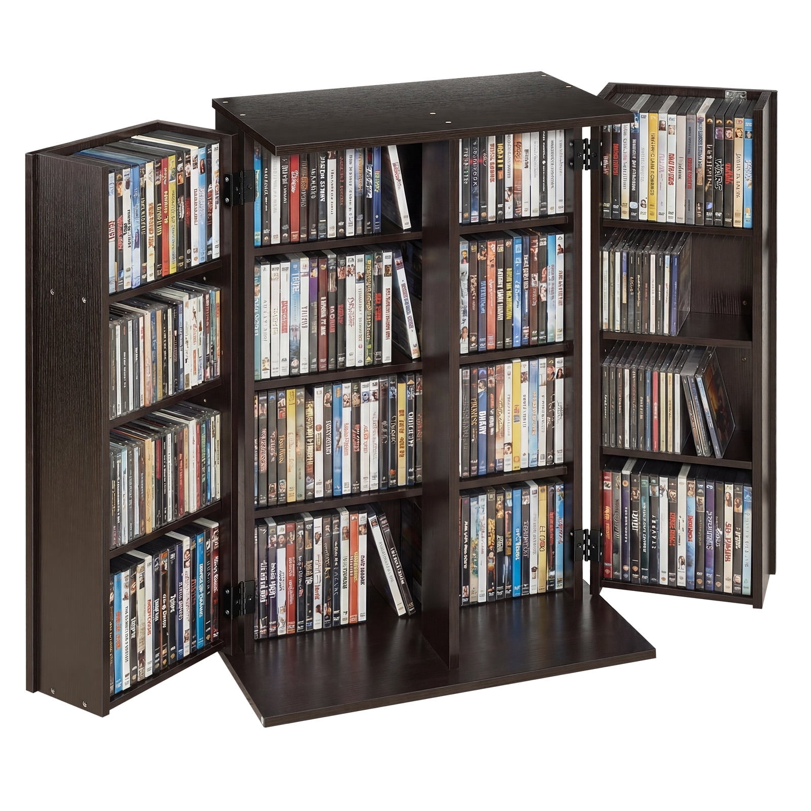 VEVOR Media Storage Cabinet, 4-Tier DVD Shelf Organizer, 24.02 x 14.49 x 33.31 in Multimedia Storage Organizer for CDs, DVDs, Books, Games, CD Shelf for Living Room, Home Office, Recording Room,Brown