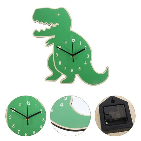 Kitandove 1Pcs Cute Cartoon Wall Clock Dinosaur Shaped Basswood Silent Time Display For Families Living Room Decor