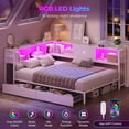thumbnail image 5 of Full Size Corner Bed Frame with Bookcase Storage,Full Daybed with Charging Station,Platform Bed Frame with Led Lights and Storage Drawers for Living Room,Bedroom,Guest Room,Easy Assemble,White, 5 of 9