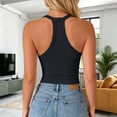 thumbnail image 5 of Ribbed Tank Tops for Women Built in Bra Cropped Spaghetti Strap Sleeveless V Neck Racerback Fitted Tee Athletic Workout Casual Basic Top (Black,M), 5 of 9