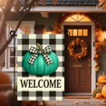 thumbnail image 5 of Thanksgiving Fall Garden Flag 12x18 Inch Welcome Teal Pumpkin Outdoor Flag Double Sided Yard Banner with Gingham Plaid Bow for Porch Lawn Patio Rustic Farmhouse Autumn Decor, 5 of 6