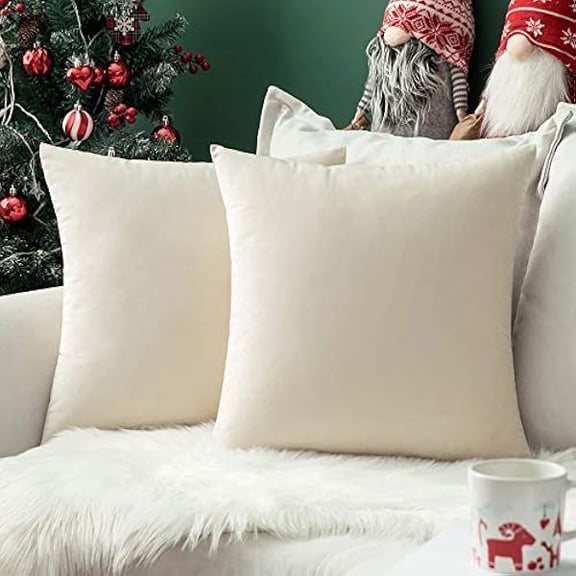 Eryueer Velvet Soft Decorative Square Throw Pillow Case Cushion Covers Pillowcases for Livingroom Sofa Bedroom with Invisible Zipper 26"x26" 2 Pieces Cream White