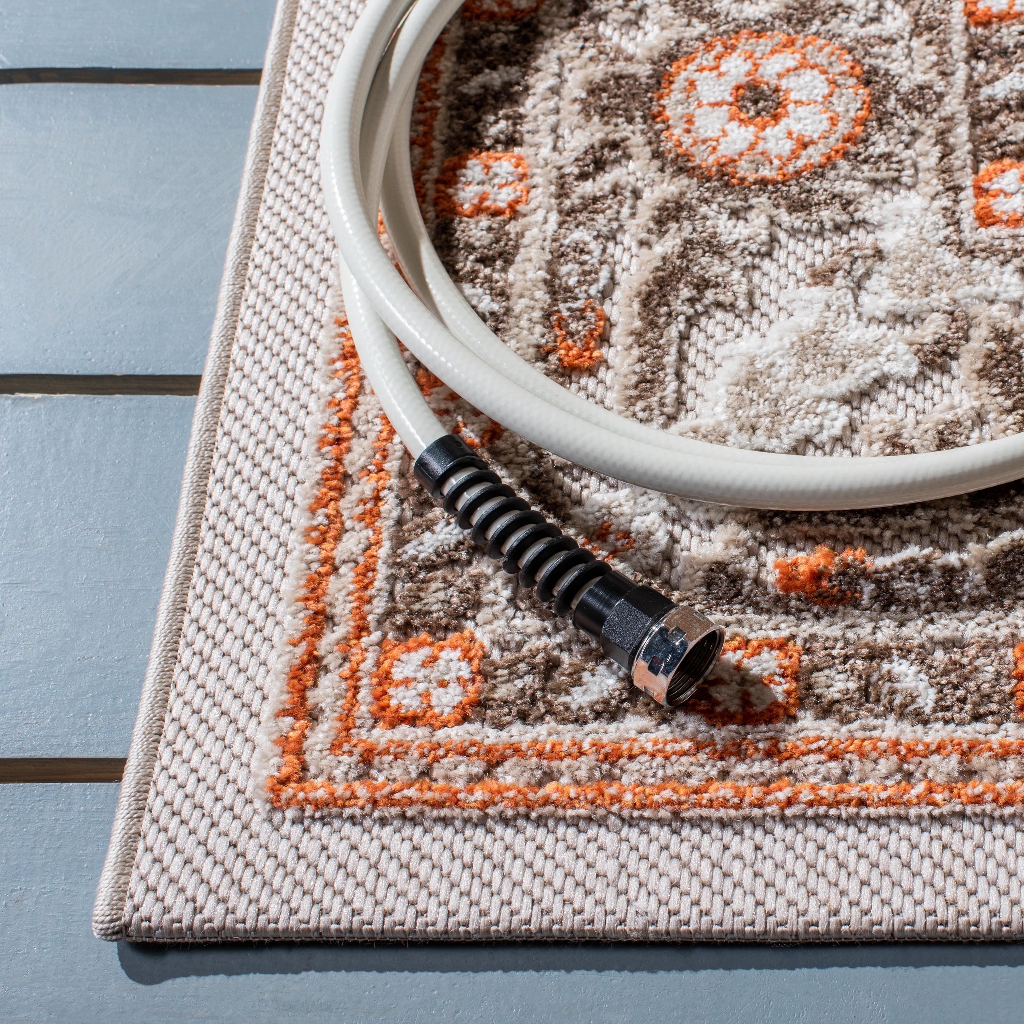 SAFAVIEH Cabana Greta Beige/Orange 2'2"X9' Runner Indoor/Outdoor Area Rug Beige/Orange, 6'7" x 6'7" Square