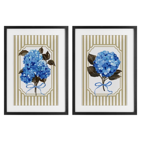 Hydrangea Bouquets with Bows 2 Piece Black Framed Print Under Glass Set, design by Adonna Ebrahimi