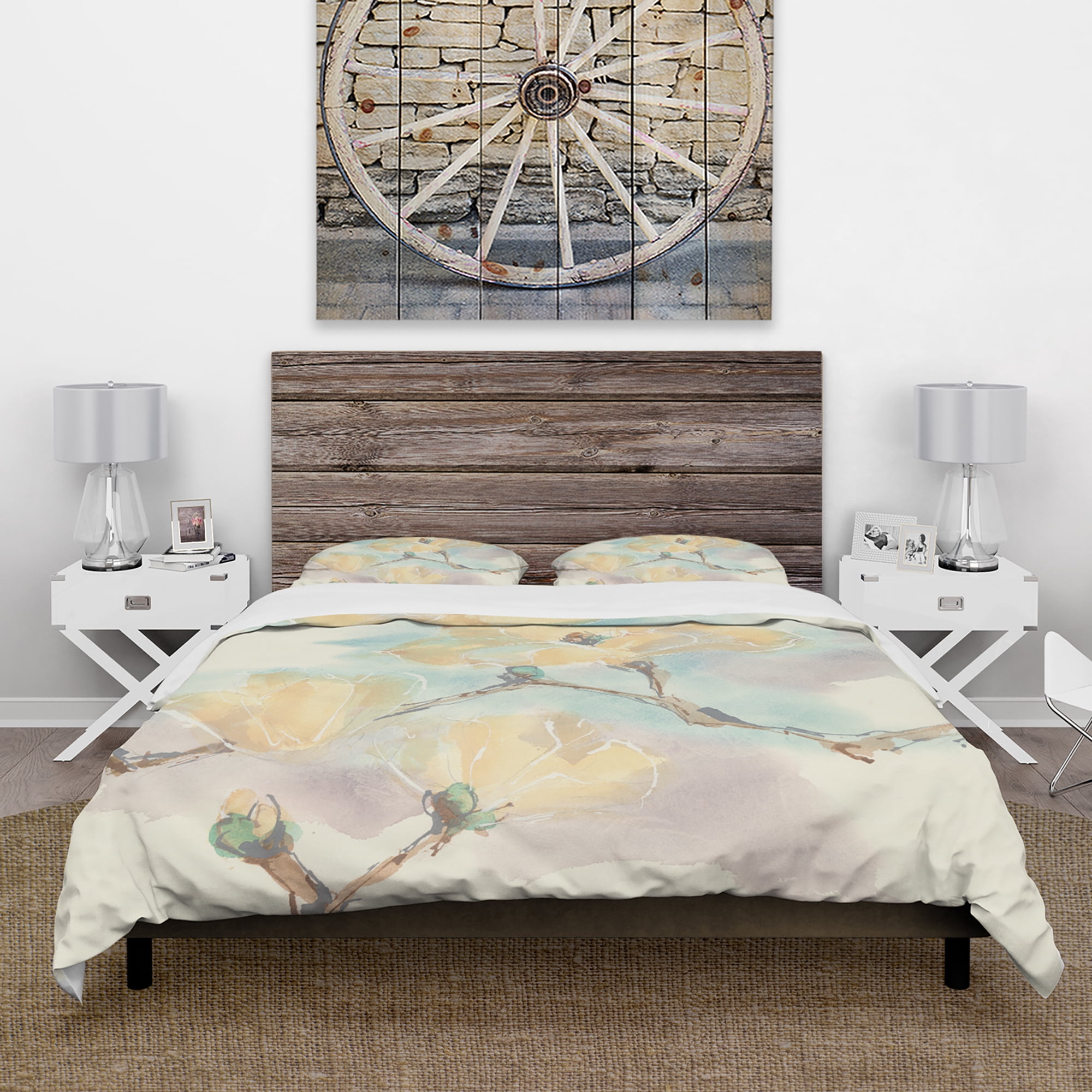 Designart 'Magnolias in White I' Traditional Duvet Cover Set