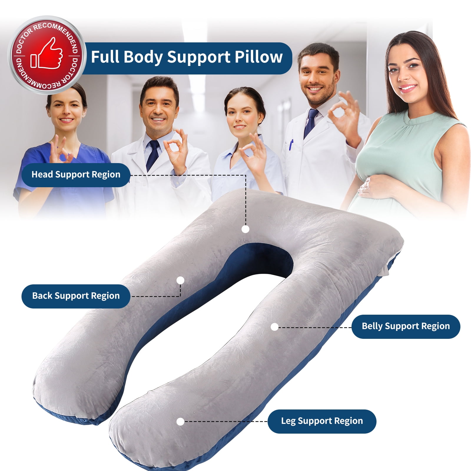 BATTOP U-Shaped Pregnancy Pillow, Full Body Maternity Support for Belly, Back and Legs, 57in Maternity with Removable Cover - Pregnancy Must Haves