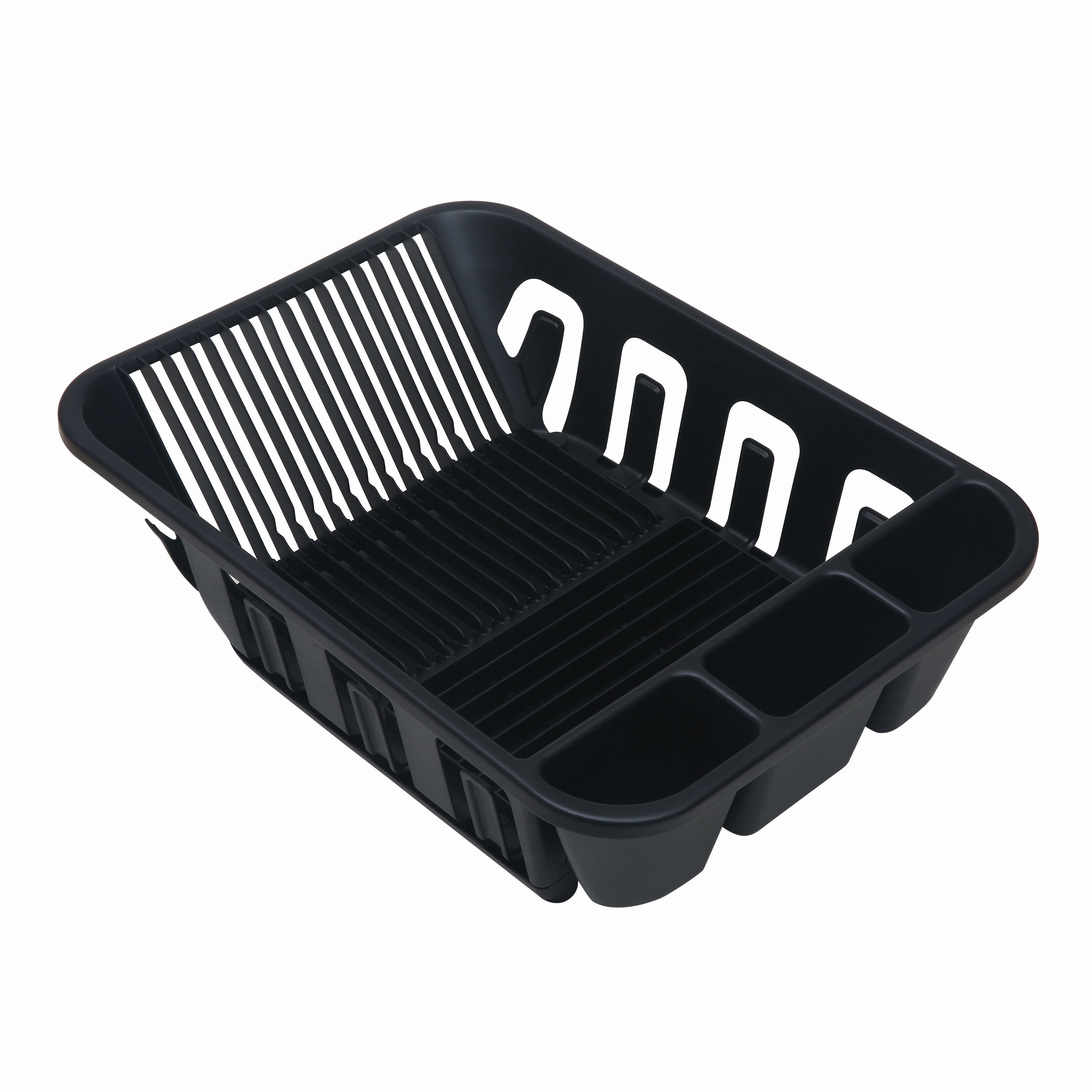 Mainstays 2 Piece Plastic Kitchen Sink Set, Dish Rack with Slide-out Drip Tray, Black