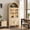 Wood, variant on Cottinch 71" Tall Arched Bookshelf, Wood Display Cabinet with Glass Doors and Adjustable Shelves & LED Lights, Black