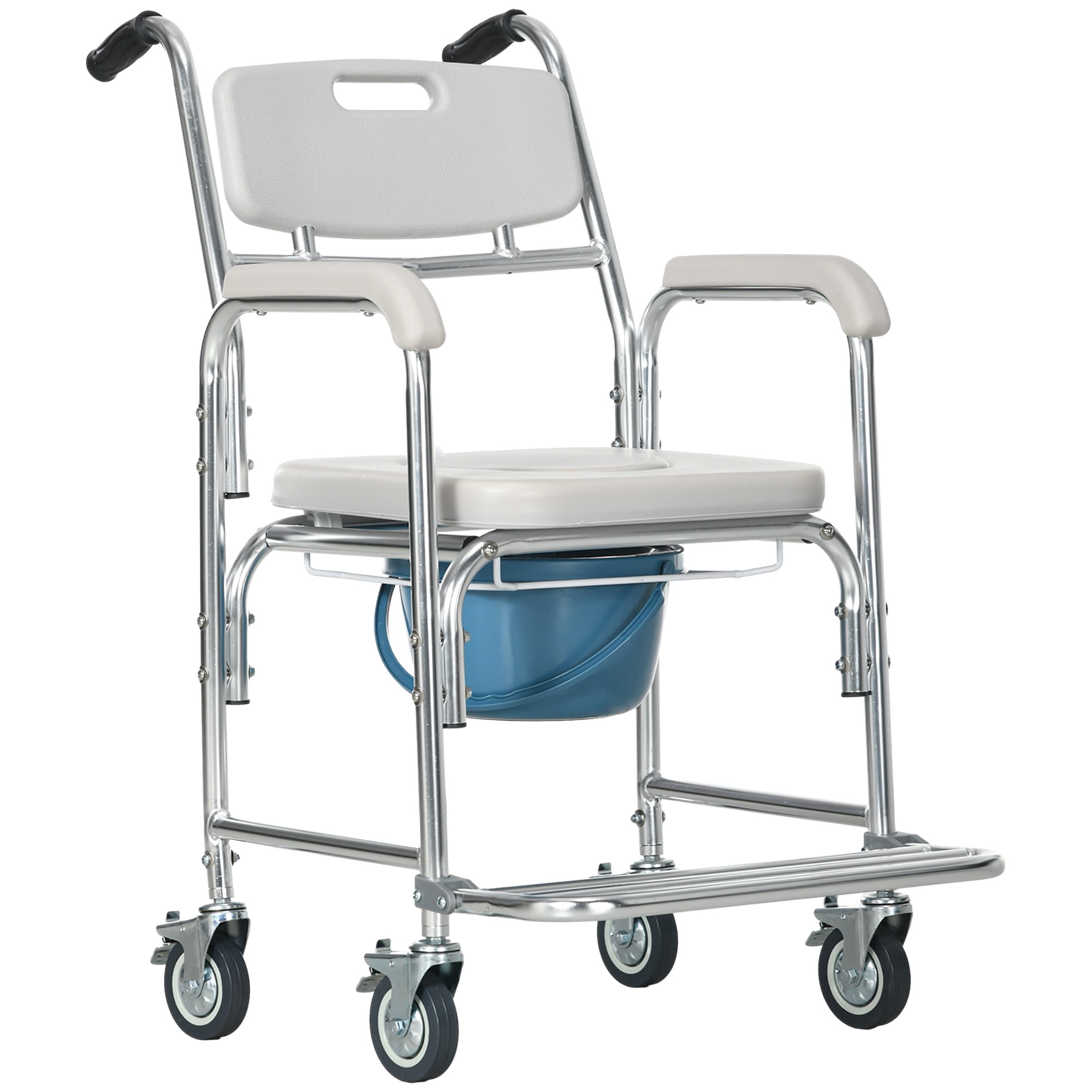 HOMCOM Shower Commode Wheelchair, Padded Seat, 330 lbs., Gray