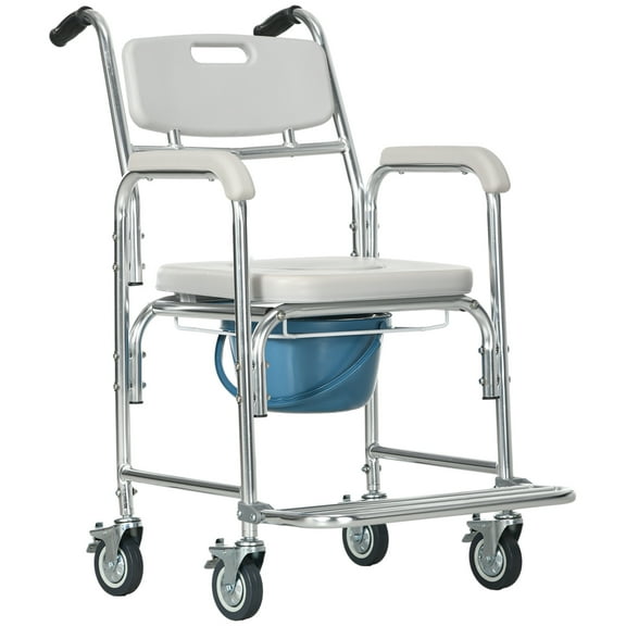3-in-1 Shower Commode Chair: Padded Seat, Rolling Toilet Chair, Bedside Commode