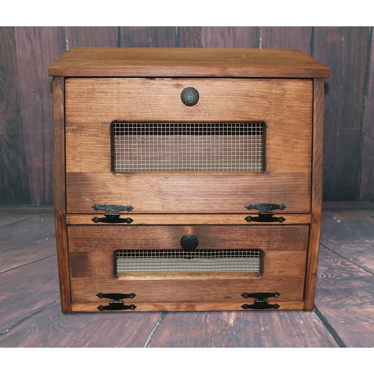Wood Bread Box wooden Rustic Vegetable Potato Bin Storage Primitive Cupboard Onion Potatoes Country Farmhouse Kitchen Counter top holder
