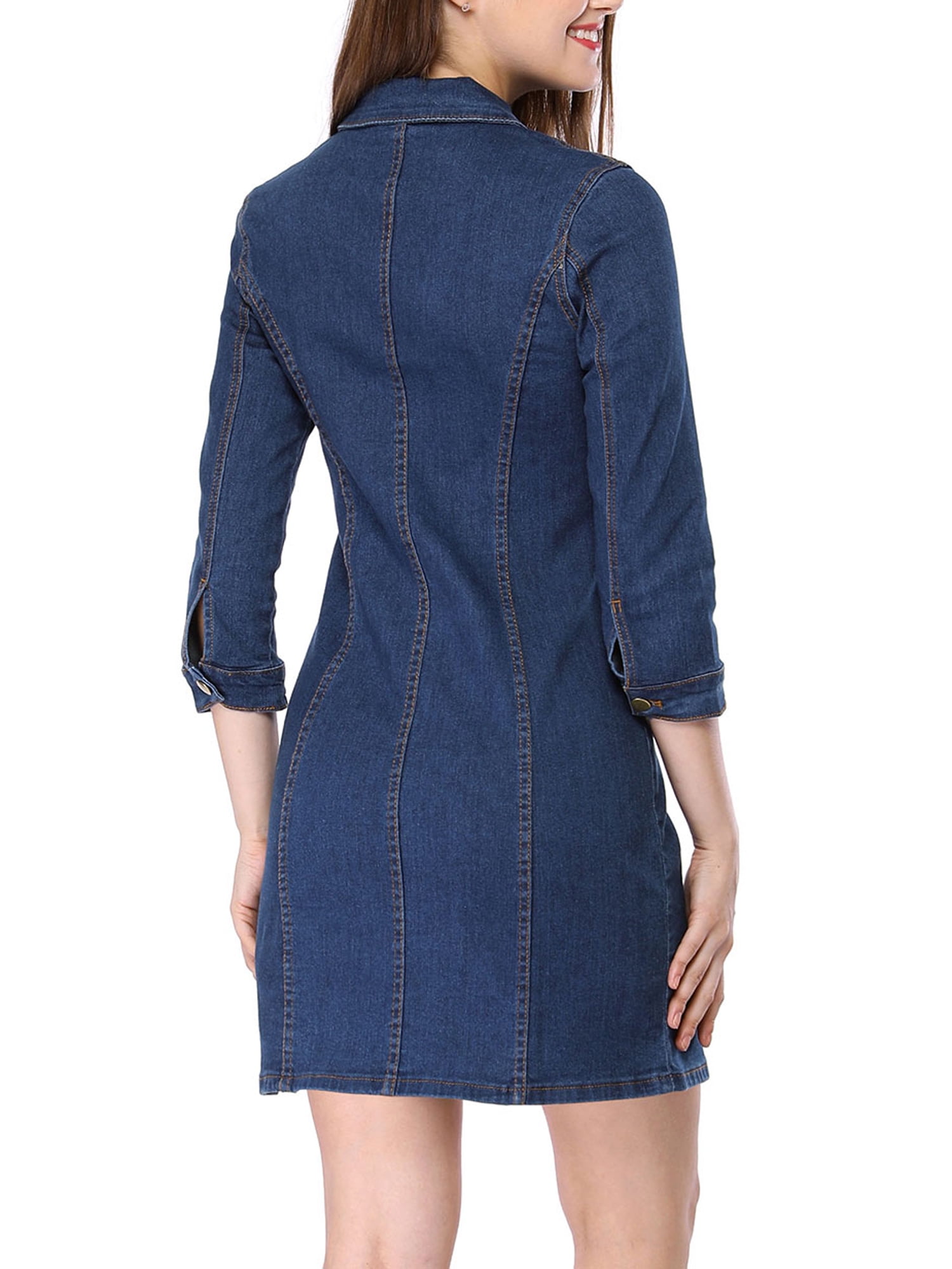 DARING DIVA 3/4 Sleeve Button Down Denim Shirt Dress L Blue