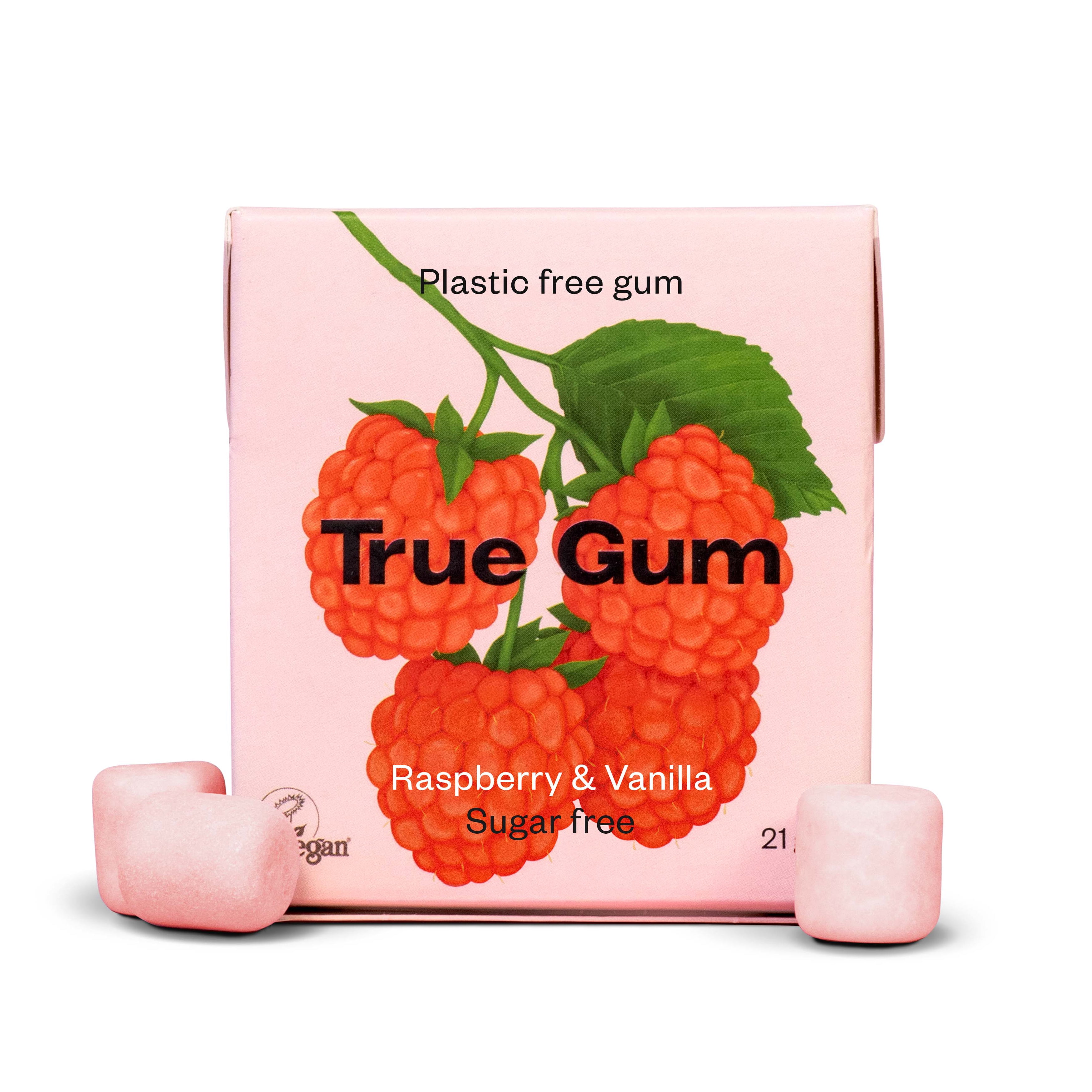 True Gum Chewing Gum Plastic Free Raspberry & Vanilla 21g (Box of 24)