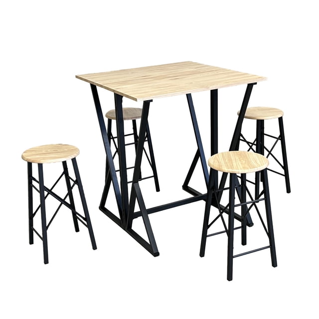 Set Comedor Top Living Mesa Ajustable + 4 Bancos Café y Negro