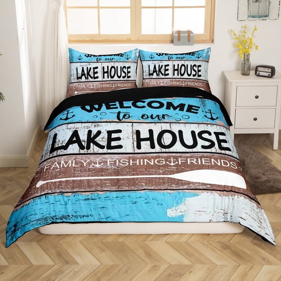 Erosebridal Lake House Comforter Cover Twin,Vintage Paddle Bedding Twin Size,Rustic Cabin Duvet Cover Twin,Ultra Soft Lodge Bedroom Decoration(No Comforter),Reversible,3pcs