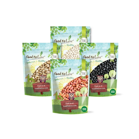 Premium Dry Beans Bundle, 4 Pack – Black Beans (5 LB), Pinto Beans (5 LB), Navy Beans (5 LB), Light Red Kidney Beans (5 LB), Sproutable, Bulk. Rich in Fiber, Protein. Made in USA