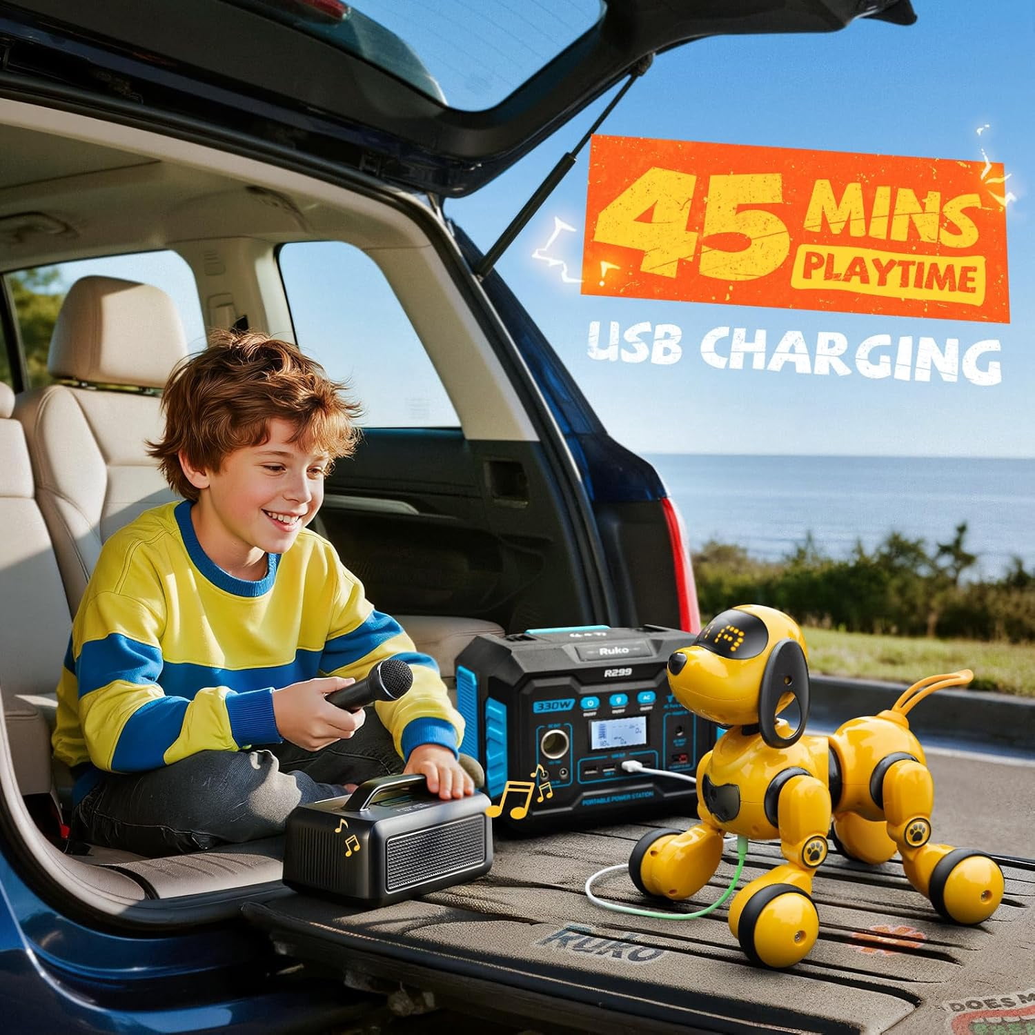 Ruko 18011 Robot Dog Toy, Smart Interactive Puppy, Programmable, 30+ LED Faces, Remote & Gesture Control, Yellow, Ages 3-8