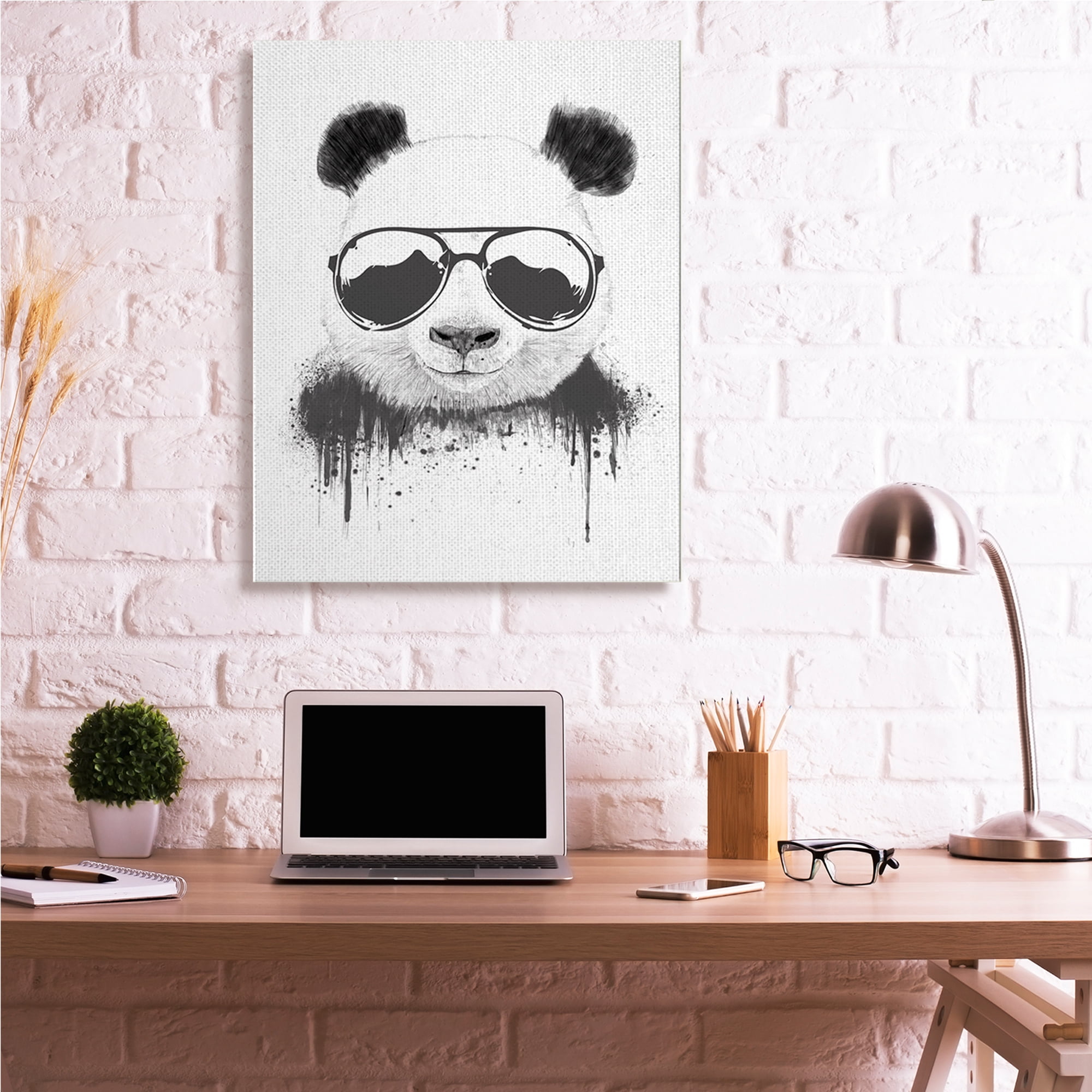 Stupell Industries Cool Panda Sunglasses Black And White Paint Drip,36 x 48,Designed by Balazs Solti