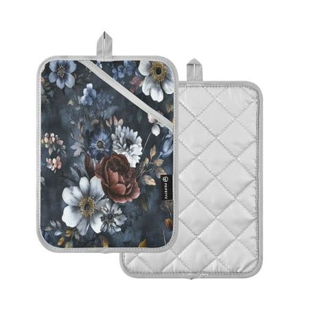 

2-Pack Pot Holders Heat Resistant Kitchen Oven Mitts 7x9.8in for Oven Microwave & BBQ Blue Peonies