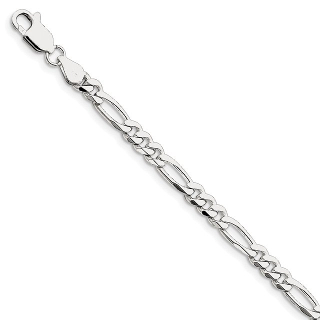 Chaîne Figaro 5.25mm Plaquée Rhodium (Poids : 9.05 Grammes, Longueur : 8 Pouces)