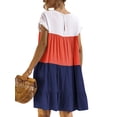 thumbnail image 4 of KOMOO Women Loose Swing Dress Summer Color Block Ruffle Dress Short Sleeve Round Neck One Piece Plus Size, 4 of 8