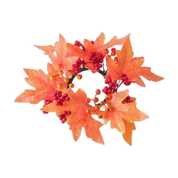 Candle Rings Wreaths 9.84inch Fall Artificial Maple Leaf Berries Pillar Candle Holder Wreaths Garland Ornaments for Hallowee Thanksgiving Party Home Table Centerpieces Indoor Decorations