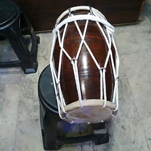 Wooden Indian Folk Musical Instrument Dholak Drum Tied Rope
