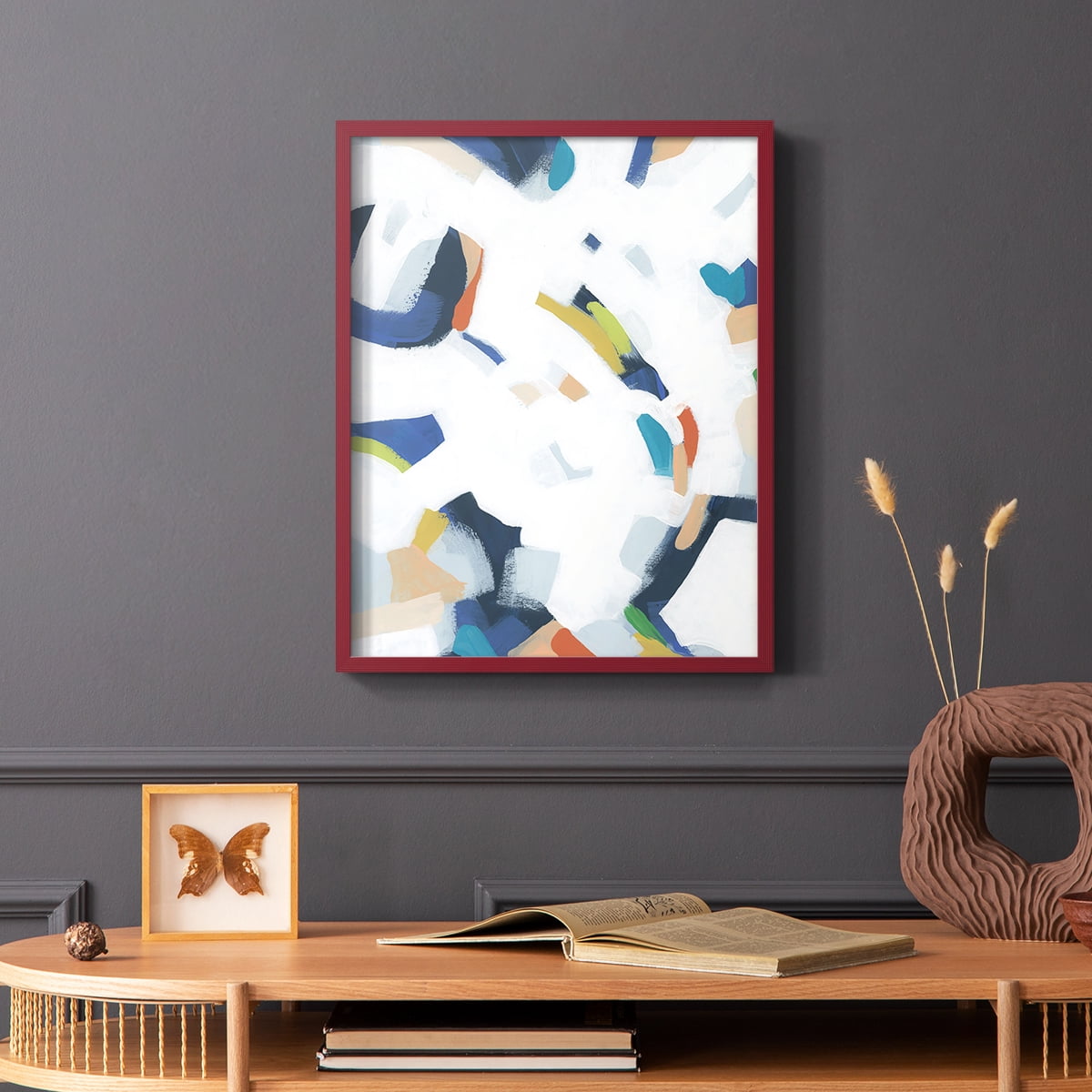 Bright Orbit I Framed Print in Red Solid Wood Framed Print No Nail Hanging
