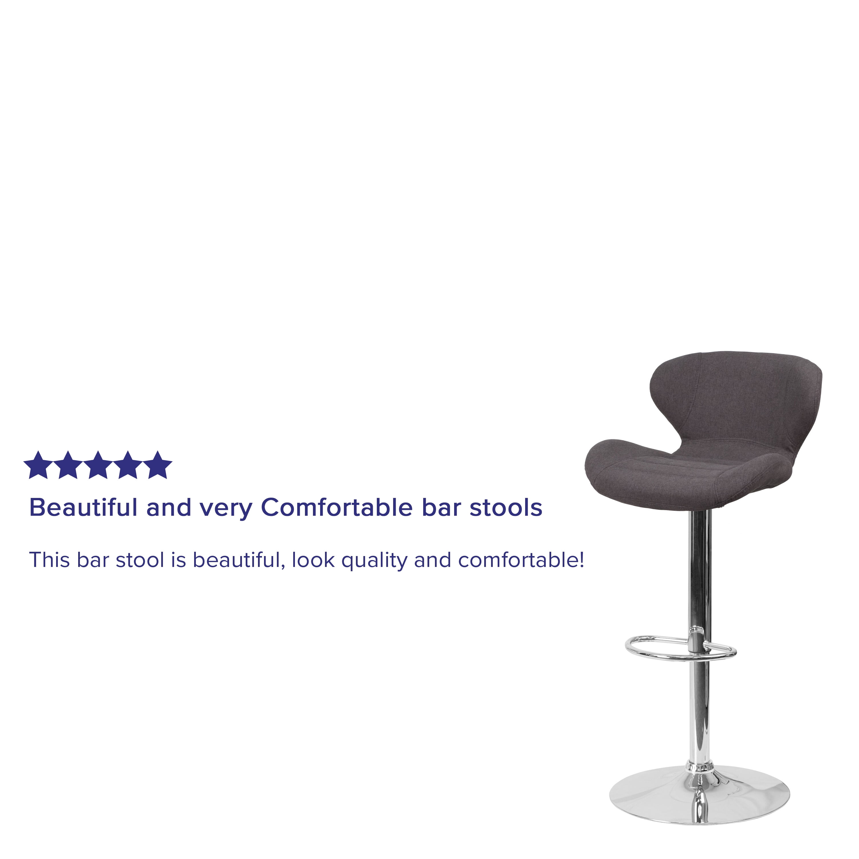 Flash Furniture 2 Pack Contemporary Charcoal Fabric Adjustable Height Barstool with Curved Back and Chrome Base