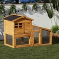 thumbnail image 4 of Wooden Rabbit Hutch Indoor and Outdoor, Large Rabbit Cage Chicken Coop Expandable, Weatherproof Bunny Cage with Anti-Chew Metal Frame Ramp for Backyard Small Animals, Natural, 4 of 7