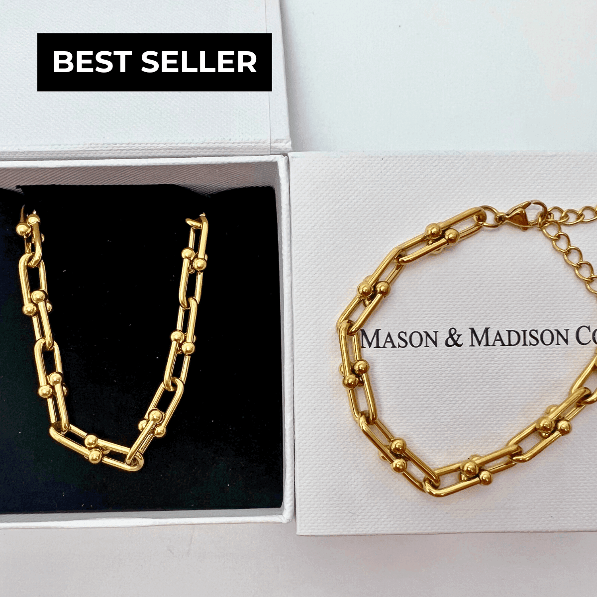 18K Gold Chain Necklace Bracelet Women's, Best Trending Trendy Gold Chain Necklace Bracelet Gift for Women, Lady, Mother, Wife, Mason & Madison Co.