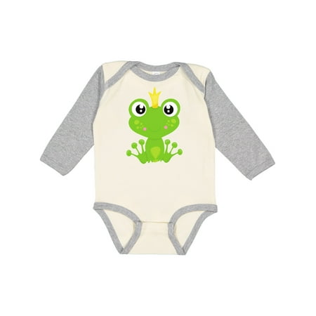 

Inktastic Cute Frog Green Frog Frog Prince Crown Boys or Girls Long Sleeve Baby Bodysuit