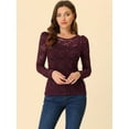 thumbnail image 2 of DARING DIVA Semi Sheer Puff Sleeve Vintage Top M Burgundy, 2 of 6