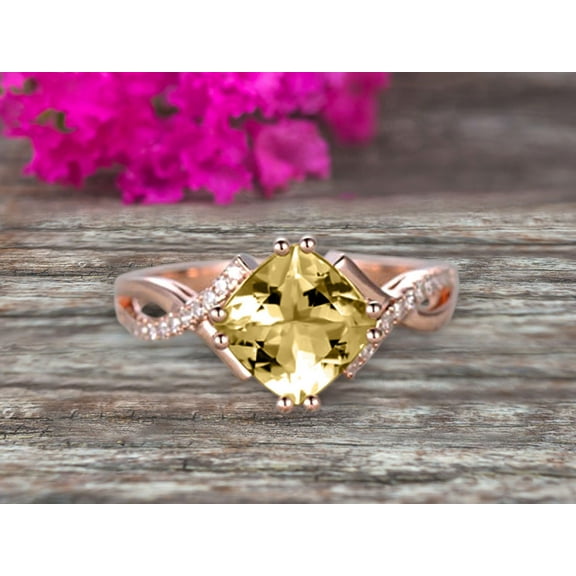 1.80 Carat 7mm Cushion Cut Champagne Diamond Moissanite Engagement Ring Infinity Twisted Curved Promise Ring On 10k Rose Gold