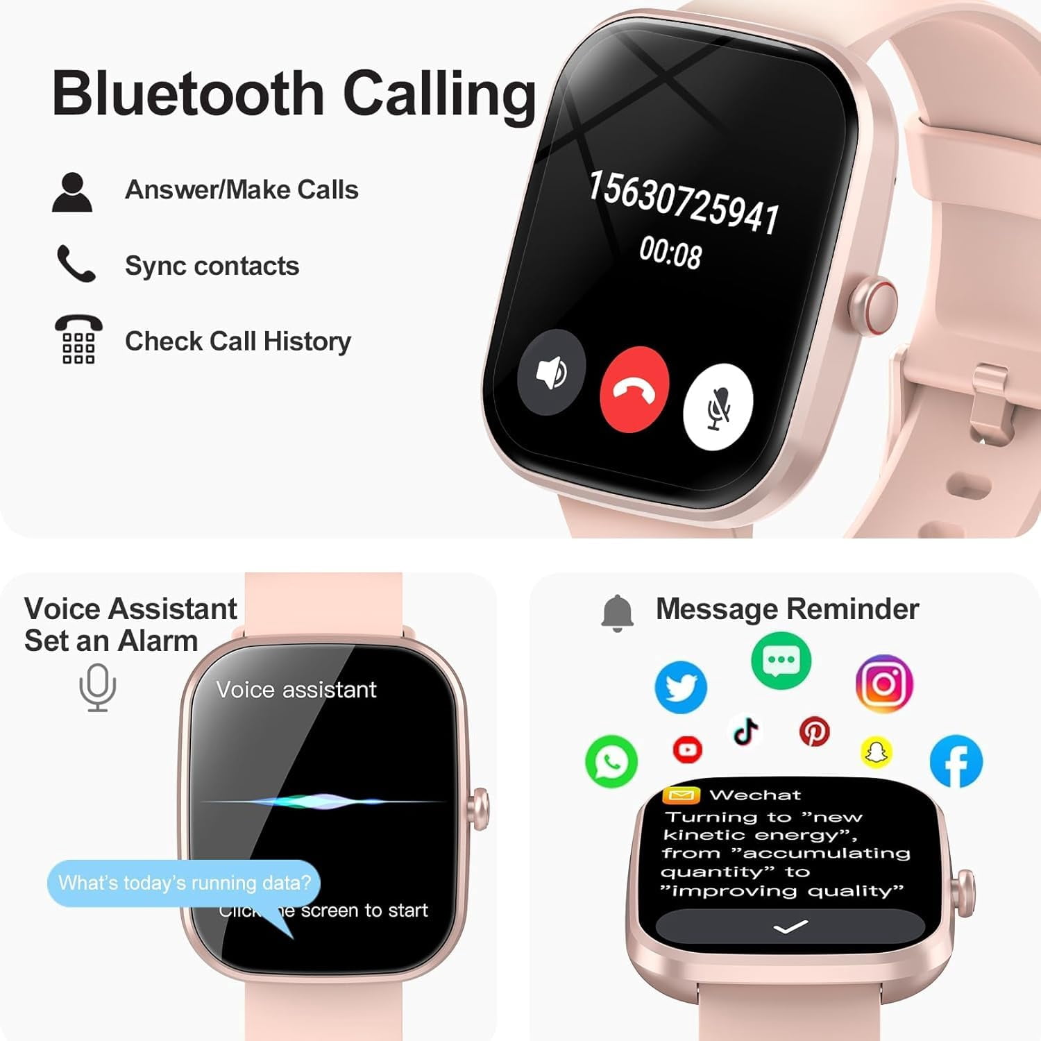 WeurGhy Smart Watch for Women Men, Fitness Tracker, 110+ Sports Modes, Bluetooth Call and Music Control, 1.91" HD Touchsreen, IP68 Waterproof, Rose Gold