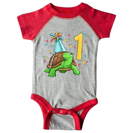 

Inktastic 1st Birthday Cute Turtle in Party Hat with Confetti Gift Baby Boy or Baby Girl Bodysuit