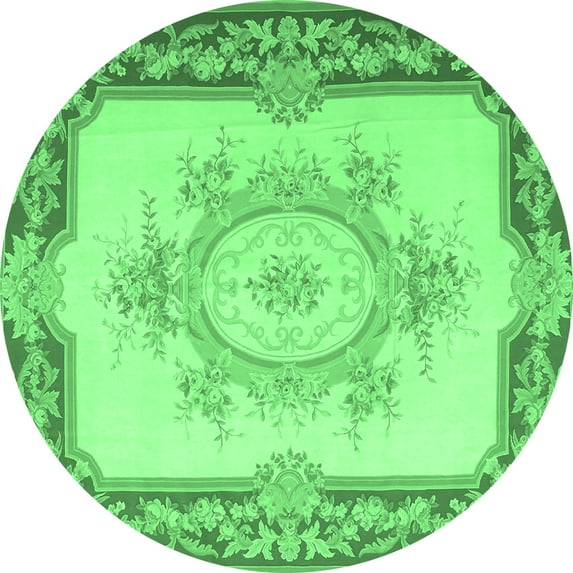 Ahgly Company Indoor Round Medallion Emerald Green French Area Rugs, 5' Round