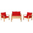 thumbnail image 3 of Costway 4PCS Patio Furniture Set Acacia Wood Thick Cushion Loveseat Sofa Red, 3 of 8