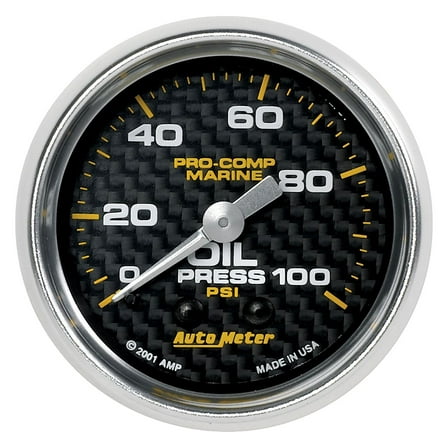 Auto Meter 200790-40 - Marine 2.06" Carbon Fiber In-Dash Mount Mechanical Oil Pressure Gauge