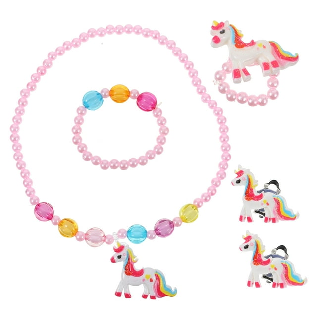 Collier Enfant 1 Ensemble Fille Licorne Bijoux Collier Enfant Bague Fille Bracelet Enfant Boucle d'Oreille Fille