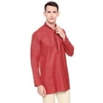 thumbnail image 2 of Shatranj Men's Indian Band Collar Classic Kurta Tunic With Embroidered Placket; Red; LG, 2 of 2
