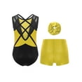 thumbnail image 2 of TSSOE Kids Girls 3-Piece Set Athletic Unitards Gymnastics Leotards Tumbling Clothes Ballet Dance Biketards Yellow 14, 2 of 7