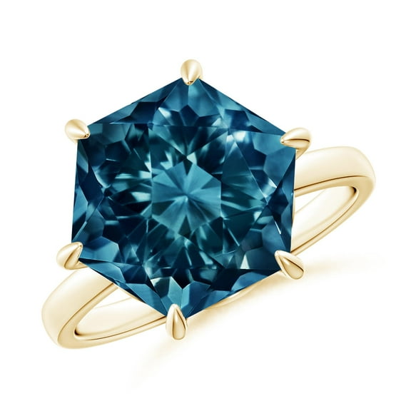 ANGARA Natural Hexagonal Fancy-Cut 8.4 ct London Blue Topaz Ring in 14K Yellow Gold for Women (Size-11mm) | November Birthstone, Anniversary, Jewelry Gift for Women | Natural London Blue Topaz Ring