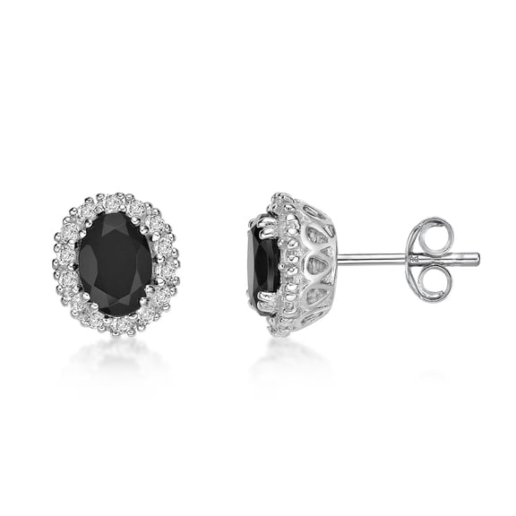925 Sterling Silver Stud Earrings With Oval Black Onyx Rare Gift Fine Jewelry